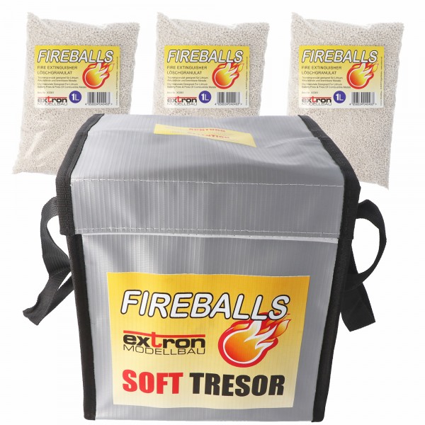 Fireballs Brandslukker granulat sikkert bundt til lithium batterier, brandbeskyttelse, slukningsmiddel 3x1 liter inkl. Soft safe