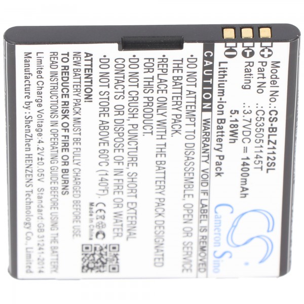Li-Ion batteri - 1400mAh (3.7V) til mobiltelefon, smartphone, telefon erstatter Blu C535051145T