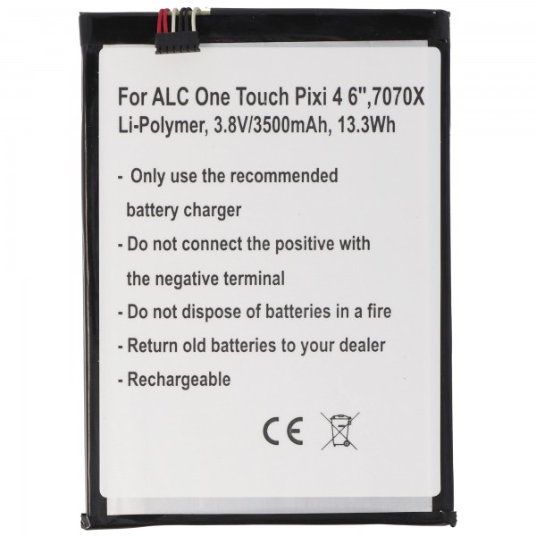 Batteri passer til Alcatel One Touch Pixi 4 6 &quot;, 7070X, Li-Polymer, 3,8V, 3500mAh, 13,3Wh