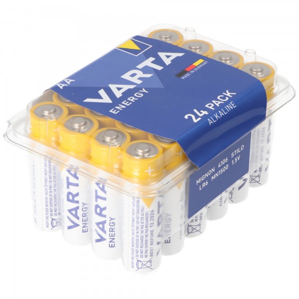 Varta Energy alkalisk batteri, mignon, AA, LR06, 1,5V, pakke med 24 stk.
