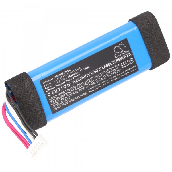 Batteriudskiftning til JBL Flip Essential til højttalerkasser Højttaler (3000mAh, 3.7V, Li-Polymer) såsom 0748-LF, 02-553-3494, 94x30.85x11.10mm