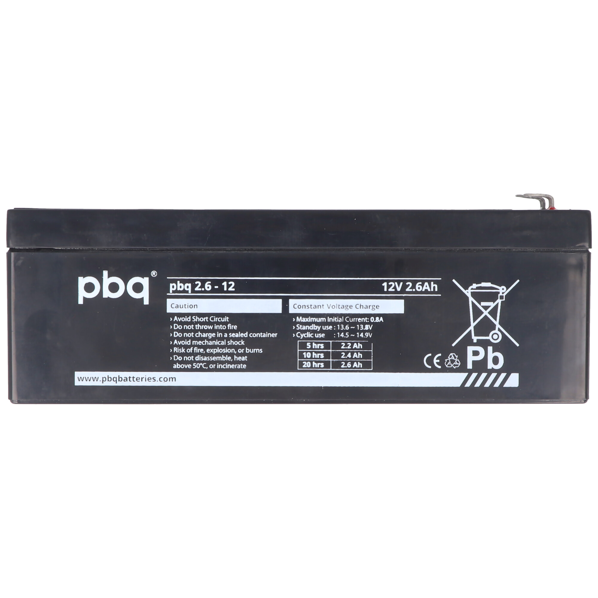 enkemand majs leder PBQ bly-syre batteri 2,6-12V, 12 V 2,6Ah, mål 178x34x61mm | tilbehør |  Batteri til blygel AGM | Genopladelige batterier | Akkushop-Denmark