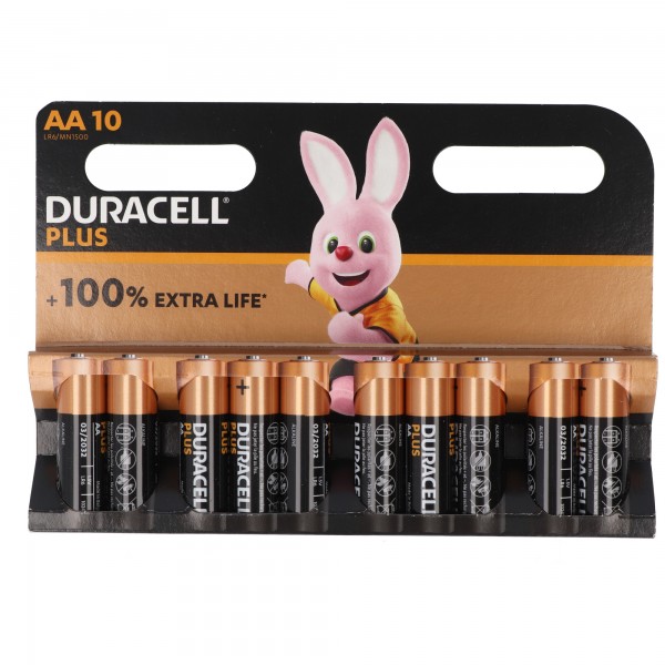 Duracell alkalisk batteri, Mignon, AA, LR06, 1,5V Plus, ekstra levetid, detailblister (10-pak)