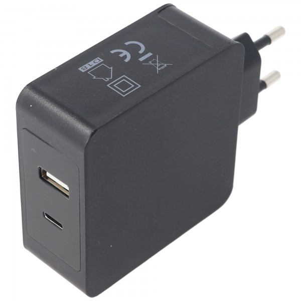 Type-C USB PD strømforsyning 45W med USB-C output og 12W USB-A oplader QC2.0, QC3.0 og PD