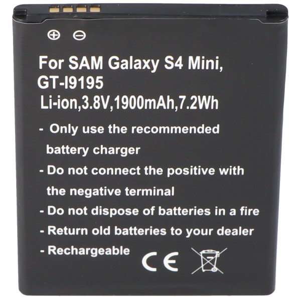 Samsung Galaxy S4 Mini Replica Batteri, GT-I9195, GT-I9190, GT-I9192, B500BE med NFC fra AccuCell