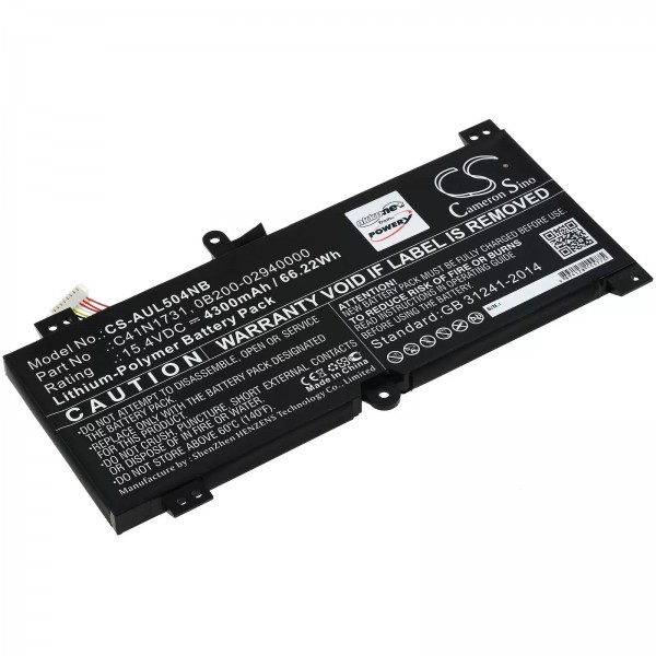 Batteri passer til gaming laptop Asus ROG Strix Scar II GL504-GV-ES087T, type C41N1731 og andre - 15.4V - 4300 mAh