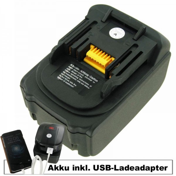 Batteri og USB opladning adapter passer til Makita BL-1830, BL-1850 batteri 18Volt 5.0Ah inklusive USB-adapter
