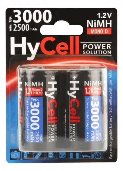 HyCell NiMH batteritype 3000 Mono 2500mAh blisterpakning med 2