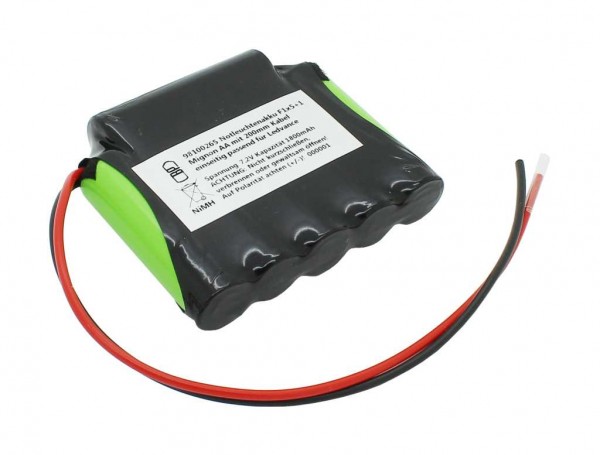 Nødlys batteri NiMH 7.2V 1800mAh F1x5+1 Mignon AA med 200mm kabel på den ene side velegnet til Ledvance