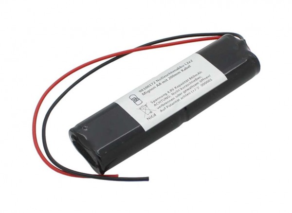 Nødlysbatteri NiCd 4.8V 860mAh L2x2 Mignon AA med 200mm kabel