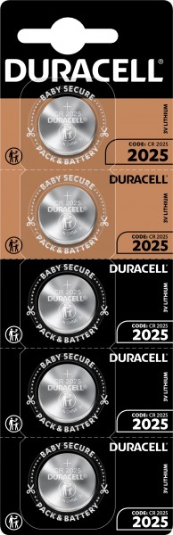 Duracell batteri lithium, knapcelle, CR2025, 3V elektronik, detailblister (5-pak)