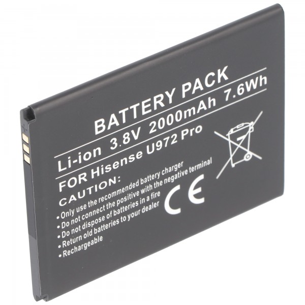 Batteri passer til Hisense U972 Pro batteri Li38200F ca. 76 x 59 x 5.1mm