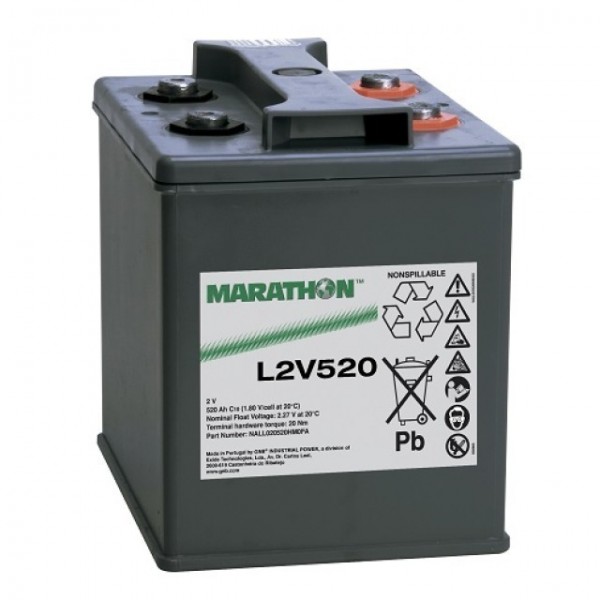 Exide Marathon L2V520 blybatteri med M8 skruetilslutning 2V, 520000mAh