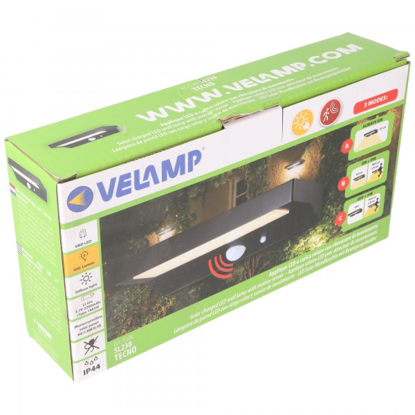 Velamp TECNO: 600 lumen solcelle LED væglampe med bevægelsessensor