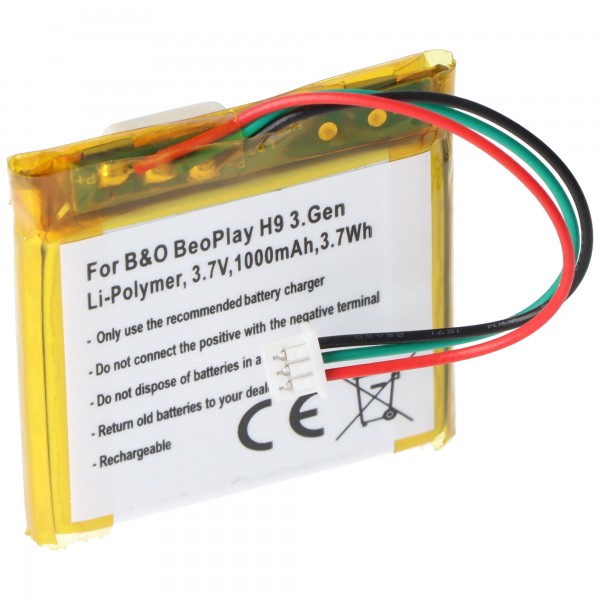 Batteri passer til Bang & Olufsen BeoPlay H9 3rd Gen, Li-Polymer, 3.7V, 1000mAh, 3.7Wh