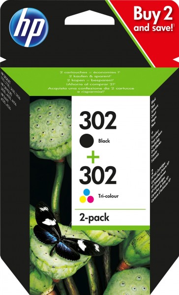HP blækkombipakke X4D37AE sort/farve NR. 302/F6U66AE, NO.302/F6U65AE