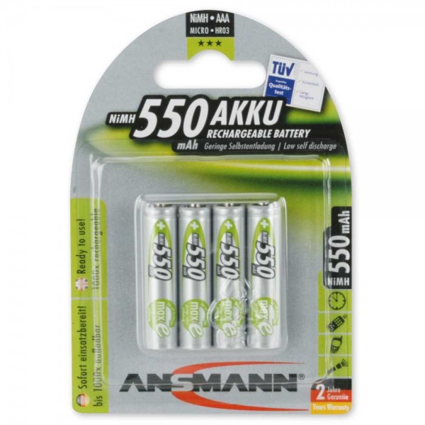 Ansmann NiMH genopladeligt batteri Micro 550mAh, blisterpakning med 4