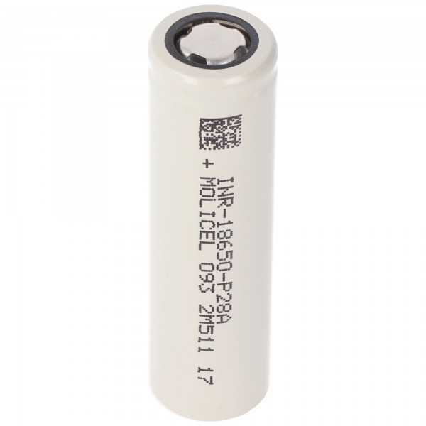 Molicel INR18650-P28A, 2800mAh 35A Li-ion batteri, 3,6V - 3,7V ubeskyttet, flad top, dimensioner 65x18,45mm
