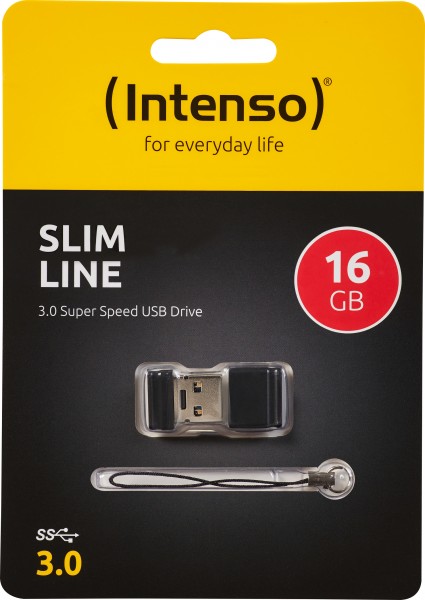 Intenso USB 3.0 Stick 16GB, Slim Line, sort type A, (R) 100MB/s, detailblister