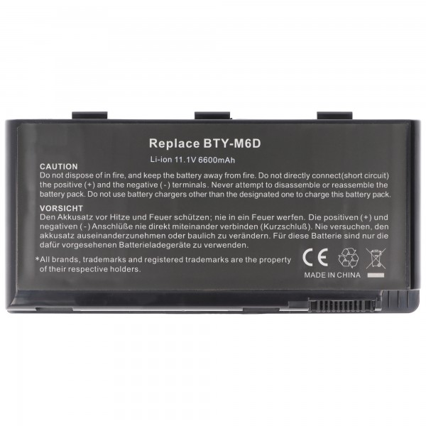 BTY-M6D udskiftningsbatteri til MD97625, MD97654, Erazer X6813, MSI E6603