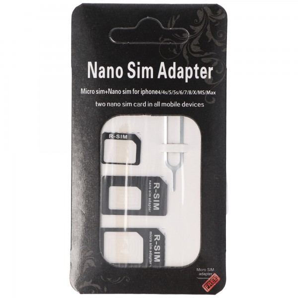 SIM-kortadapter 4in1, adapter mikro SIM på SIM, nano SIM på SIM, nano SIM på micro SIM