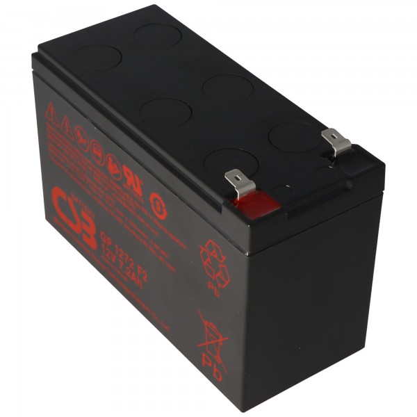 CSB-GP1272F2 12 Volt AGM blybatteri 7.2Ah, 151x65x100mm 6.3mm 5 års type + standby
