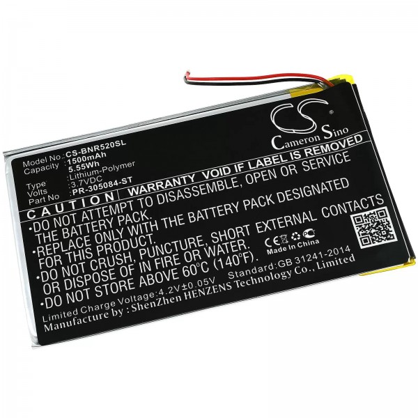 Batteri egnet til e-bogslæser Barnes & Noble GlowLight 3, BNRV520, type PR-305084-ST