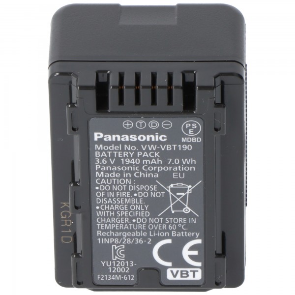 Panasonic VW-VBT190E-K originalt batteri VW-VBT190, HC-VXF999, HC-VX878, HC-VX989, HC-V110, HC-V130, HC-V160, HC-V180, HC-V210, HC-V250, HC- V270, HC-V380, HC-V510, HC-V550, HC-V727, HC-V757, HC-V777, HC-W