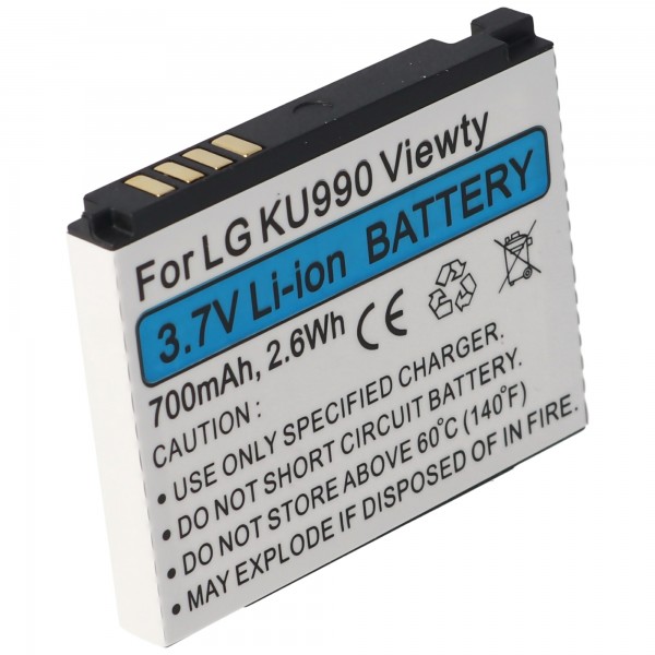 Batteri passer til LG KU990 Viewty, HB620T, Li-ion, 3.7V, 700mAh, 2.6Wh