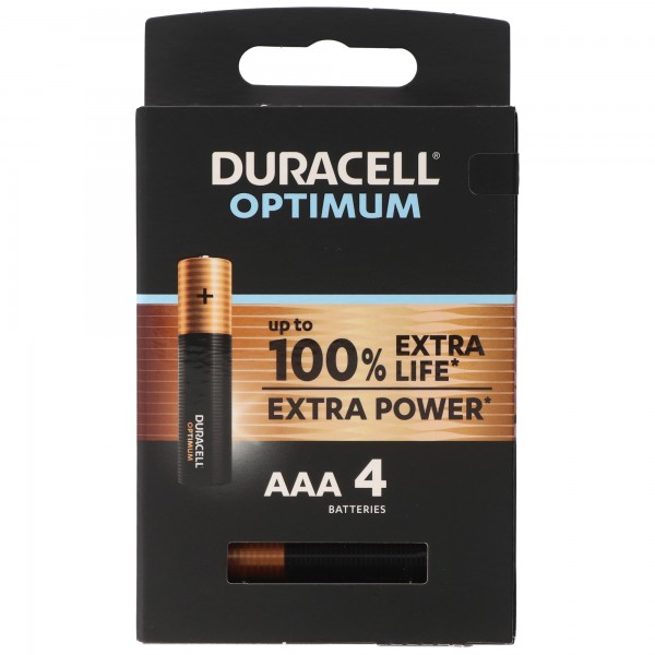 Duracell Optimum AAA Mignon alkaliske batterier, 1,5V LR03 MX2400, 4-pak.