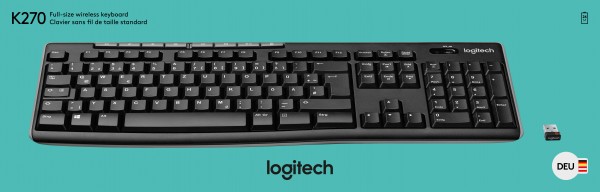 Logitech Keyboard K270, Wireless, Unifying, sort DE, detail