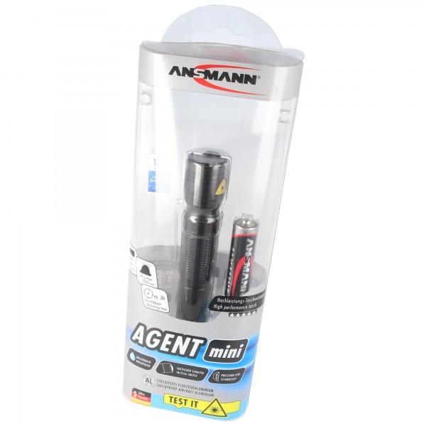 Ansmann Agent Mini LED-lommelygte, vandtæt 1 m, taktisk switch, Mignon AA-batteri