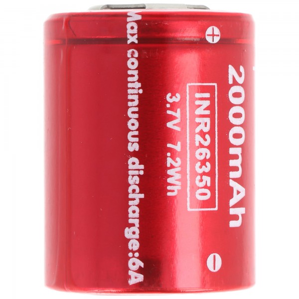 26350 Li-ion batteri INR26350 3,7 Volt 2000mAh Dimensioner 26,1x35mm 6A