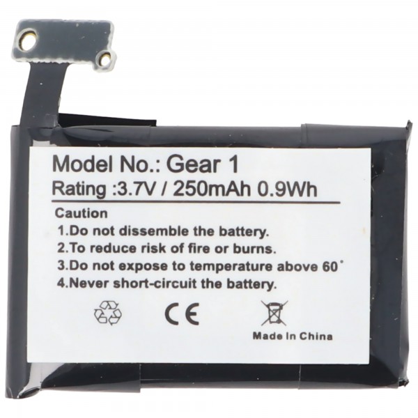Batteri passer til Samsung Gear 1, SM-V700, Samsung B030FE, GH43-03992A, SP48223 Lithium Polymer Batteri 3.7 Volt 250mAh