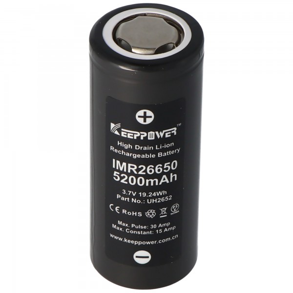 Keeppower IMR26650 - 5200mAh, 15A, 3.6V - 3.7V Li-Ion batteri