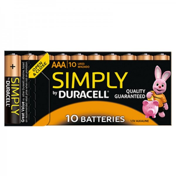 10 stk. Duracell alkaline batterier AAA Micro LR03 i papkasse