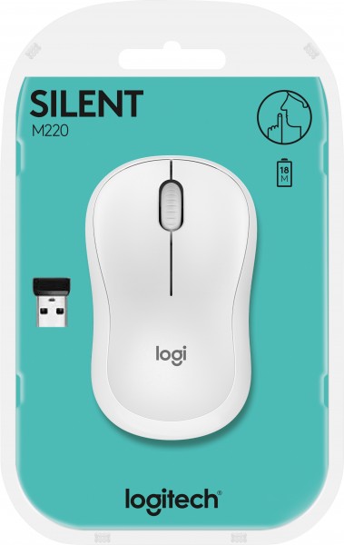 Logitech Mouse M220, lydløs, trådløs, hvid optisk, 1000 dpi, 3 knapper, detailhandel