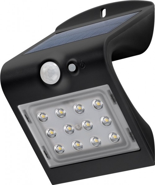 Goobay LED solcellevæglampe med bevægelsesdetektor, 1,5 W, sort - LED solcellelys tilbyder en neutral hvid belysningsløsning til husindgange, carporte og trapper