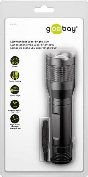 Goobay LED lommelygte Super Bright 1500 - ideel til arbejde, rekreation, sport, camping, fiskeri, jagt og vejhjælp
