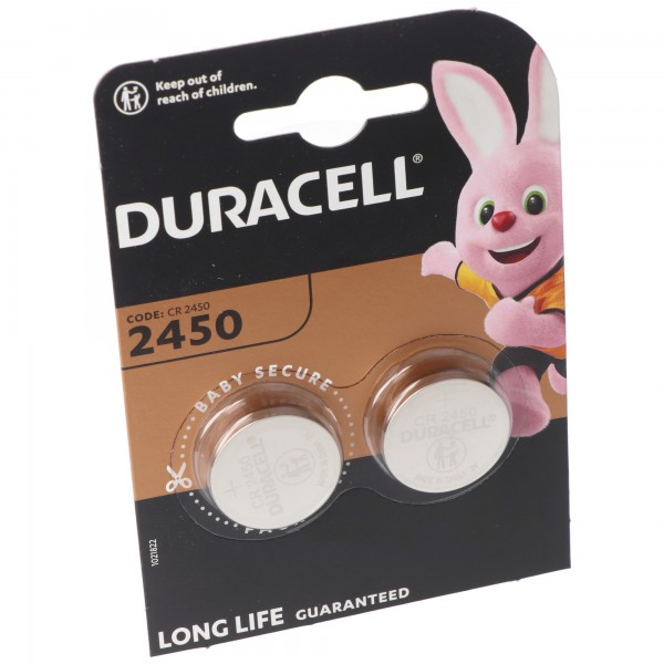 Duracell batteri lithium, knapcelle, CR2450, 3V elektronik, detailblister (2-pak)