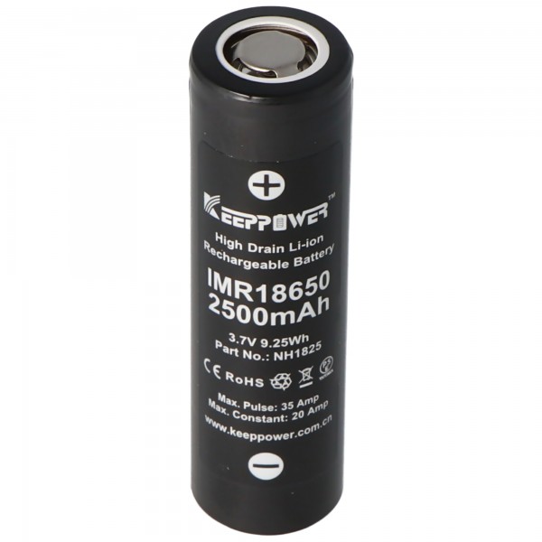 KeepPower IMR18650 - 2500mAh 3.6V - 3.7V Li-ion batteri med høj strøm