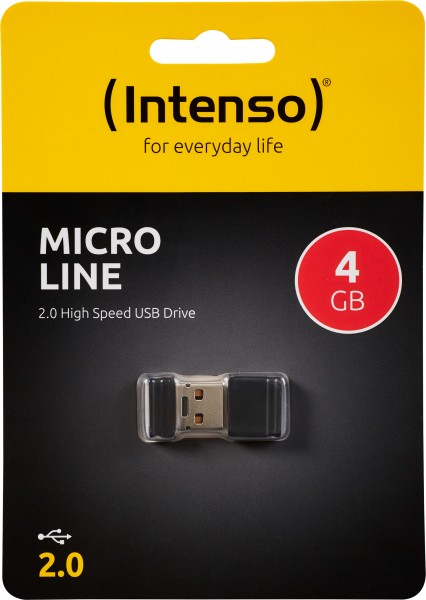 Intenso USB 2.0 Stick 4 GB, Micro Line, sort (R) 16,5 MB/s, (W) 6,5 MB/s, blisterpakning