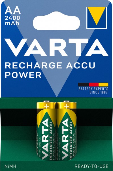 Varta batteri NiMH, Mignon, AA, HR06, 1,2V/2400mAh Accu Power, Foropladet, Retail Blister (2-Pack)