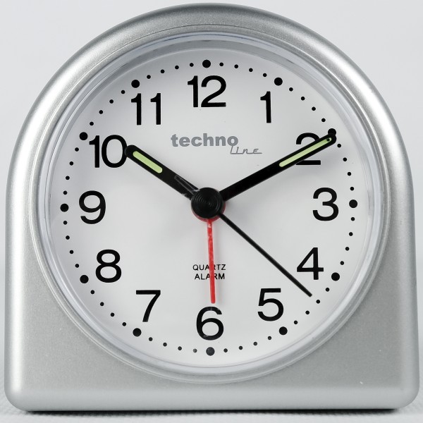 Technoline model SD - analogt kvarts vækkeur med noctilucent hænder og alarm i sølv