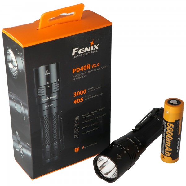 Fenix PD40R V2.0 LED lommelygte max. 3000 lumen inklusive batteri og ladekabel