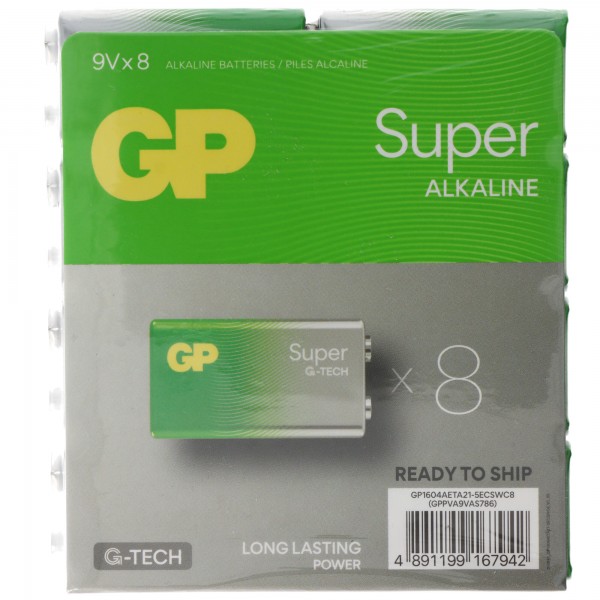 9V batteri GP Alkaline Super 9V 8 stk