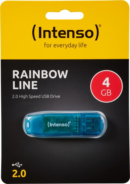 Intenso USB 2.0 stick 4GB, Rainbow Line, blå (R) 28MB/s, (W) 6,5MB/s, detailblister