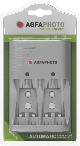 Agfaphoto genopladeligt batteri NiMH, universal oplader, Value Energy uden batterier, til AA/AAA/9V, detailhandel