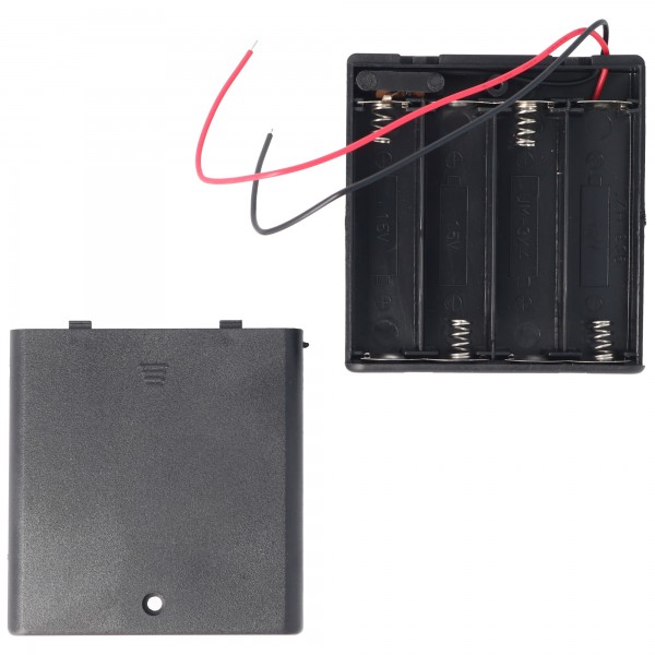 AccuCell batteriholder til 4 Mignon AA HR-3, LR6 batterier eller batterier med cover og kabel