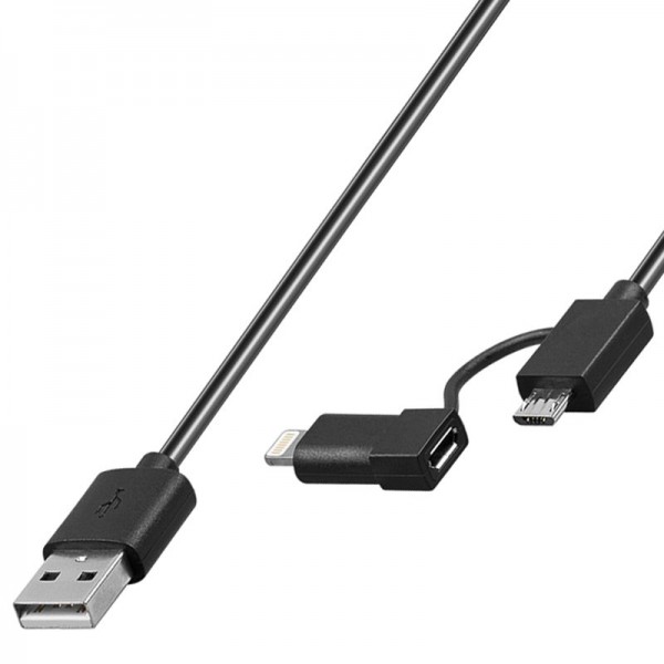 Opladningskabel til enheder med Apple Lynkabel samt med mikro-USB-porten